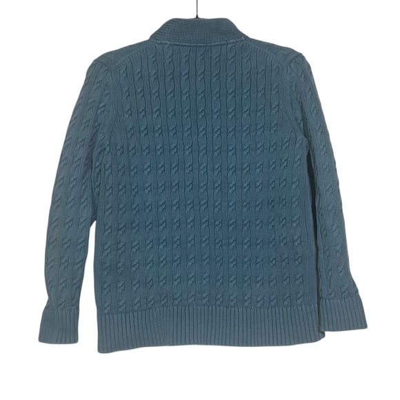 L.L. Bean Rope Cardigan Button Down Blue Cable Knit Size MP Cotton Classic Prep - Picture 2 of 8